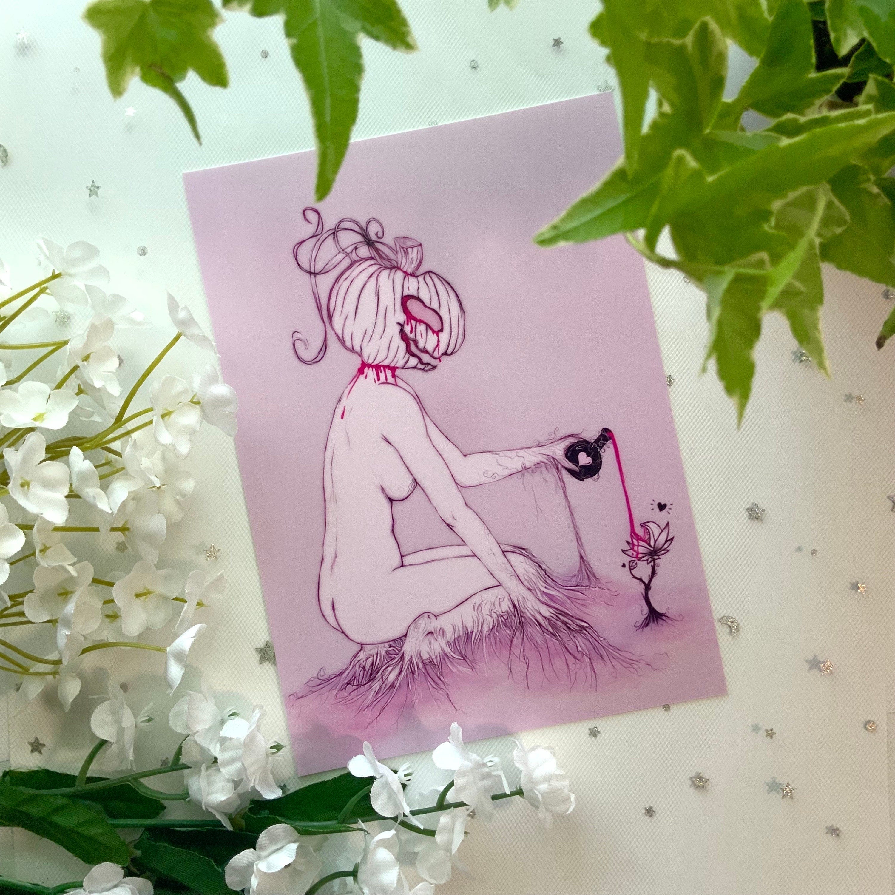 Pumpkin Head Girl Plant Magic Print