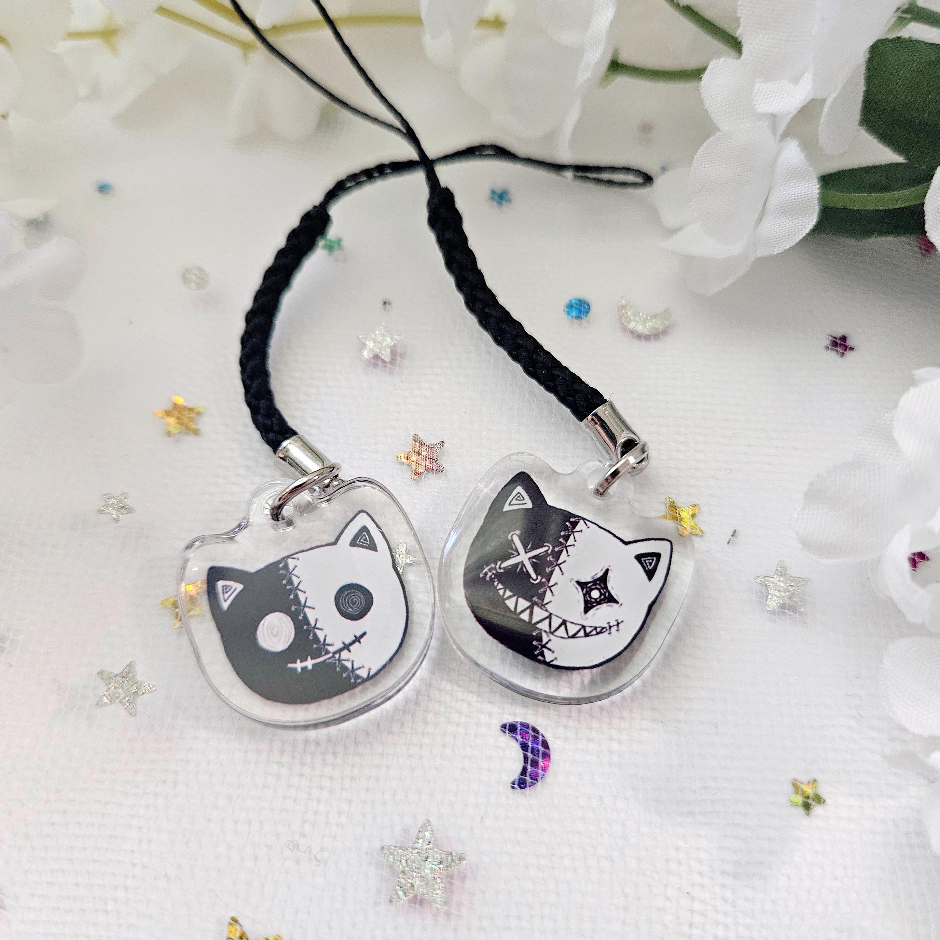 Two Faced Rag Cat Phone Strap